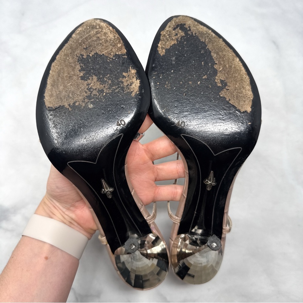 Cesare Paciotti Vintage Y2K Dagger Bow Croc Open Toe Stiletto Sandal Heels 40 - Picture 13 of 16